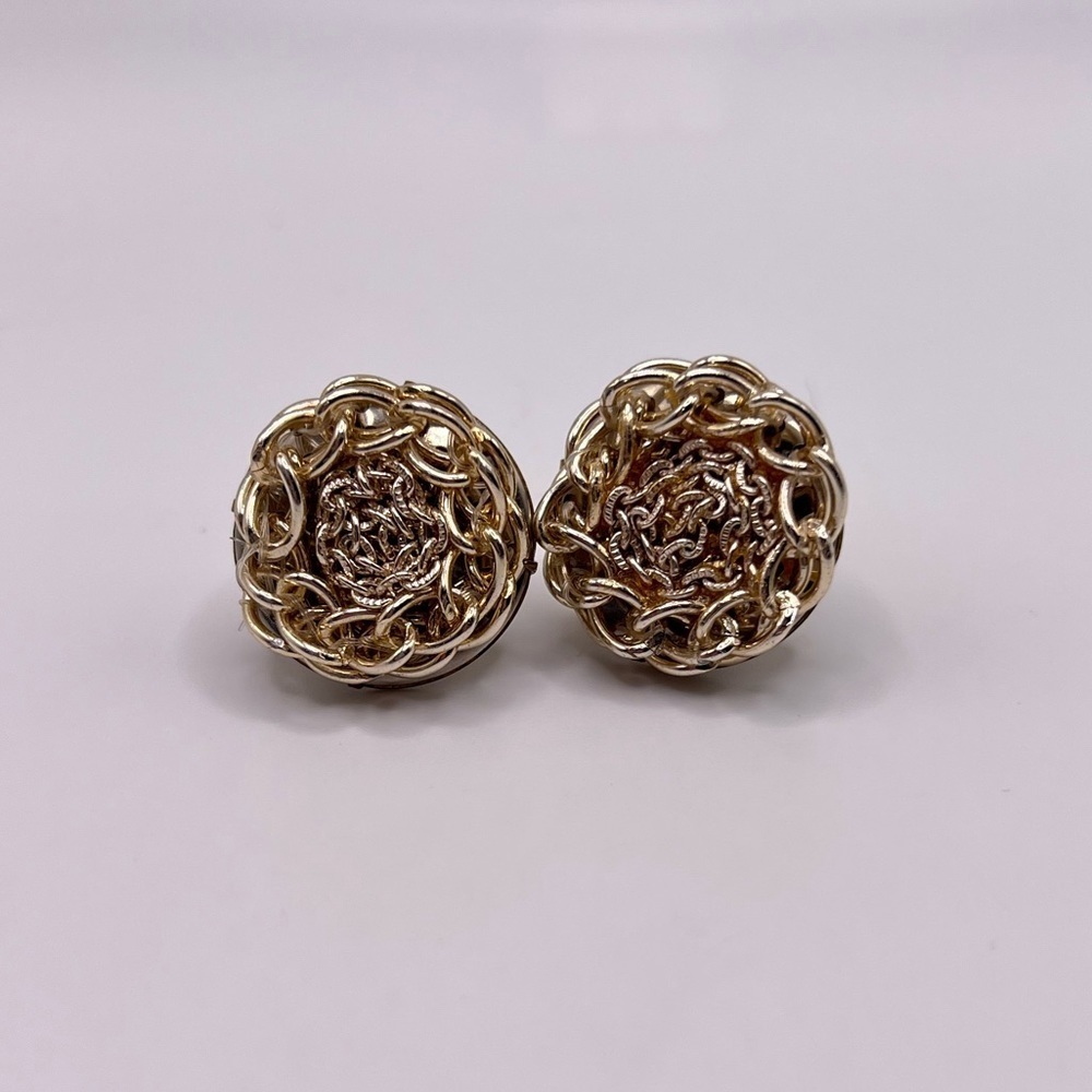 Vintage 60s West Germany Gold-Tone Chain Link Screw-Back Earrings